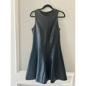 Banana Republic Women's Faux Leather Fit Flare Black Sleeveless Size 8 Dress